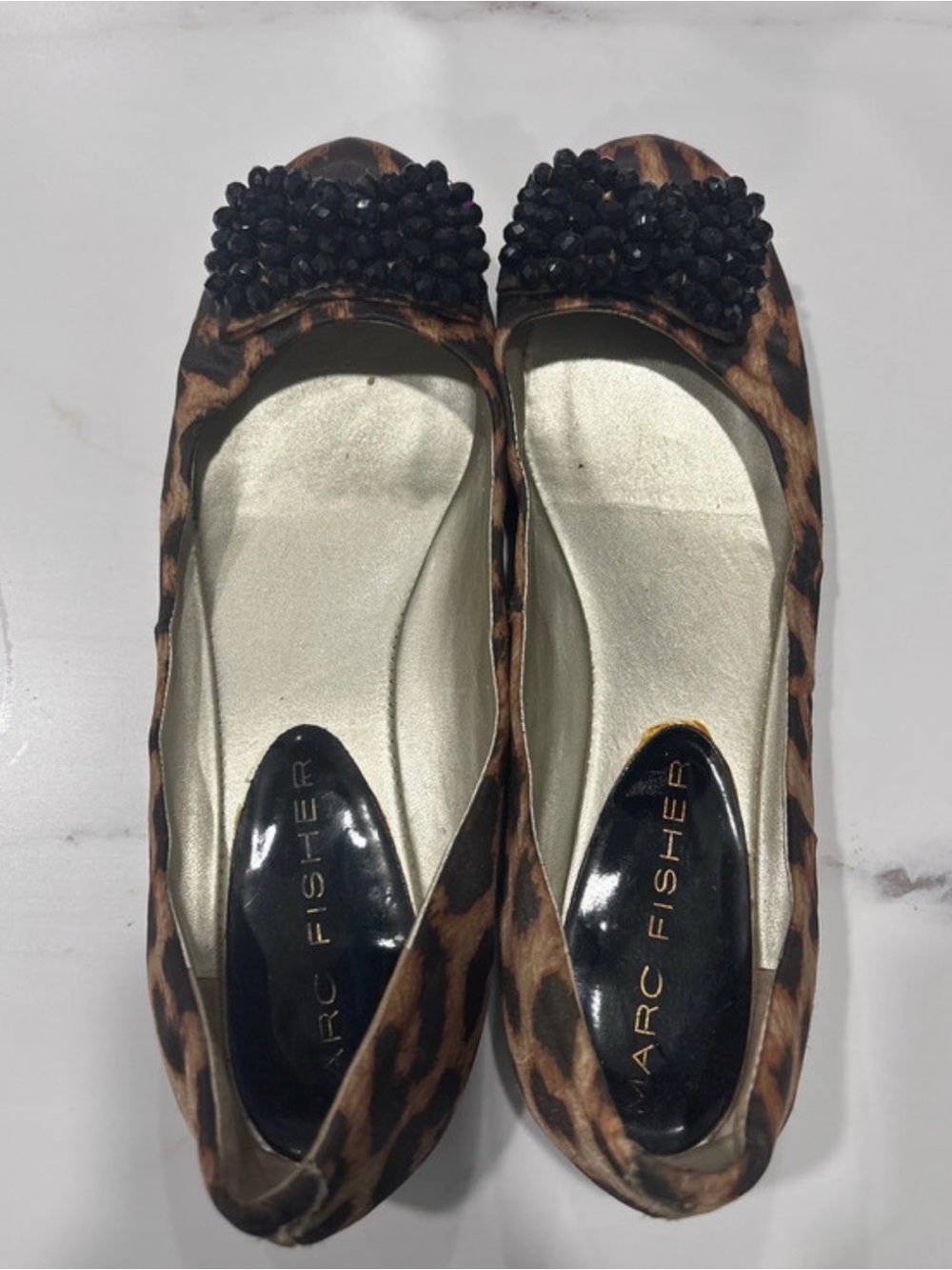 Marc Fisher Leopard-Print Ballet Flats with Black Bead Detail